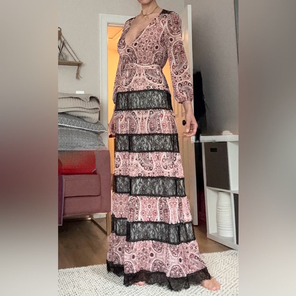 Alice + Olivia Red and Black Paisley Dress